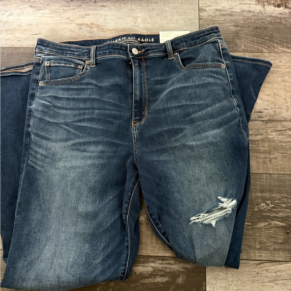 American Eagle Outfitters Blue Flare Wide Leg Jeans Distressed